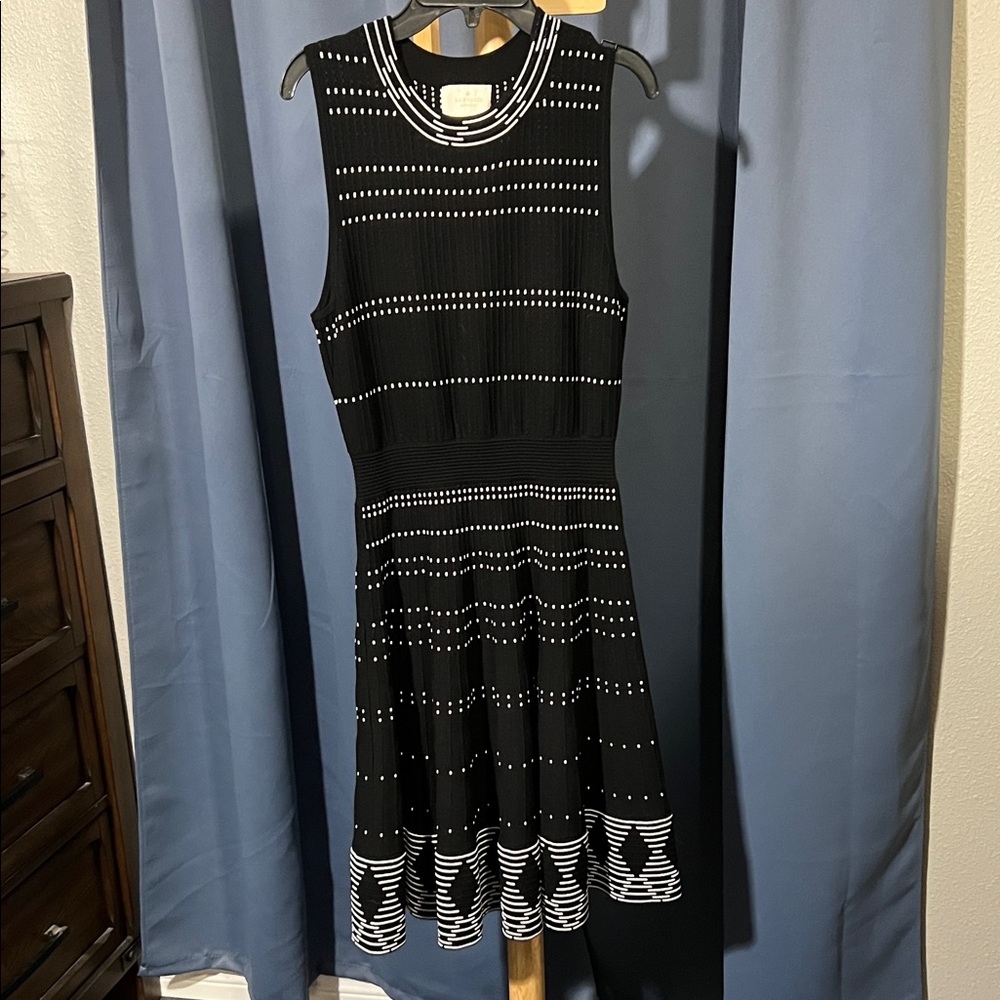 Kate Spade Black and White Knit Textured Fit and Flare Mini Dress